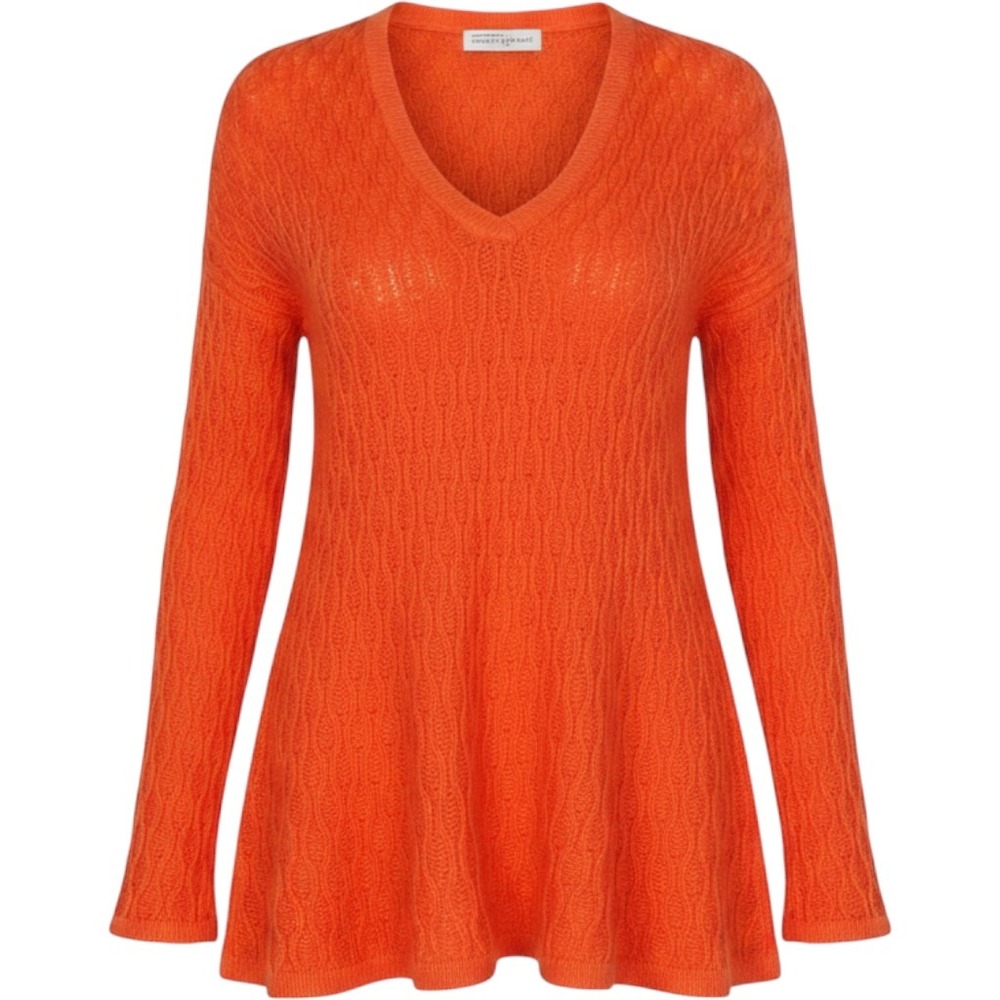 Bloomingdales V Neck Cable Knit Sweater Women Sz M Orange Silk Everyday Boho